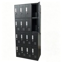 Casier en acier noir mat à 16 portes, armoire de rangement verrouillable multi-compartiments pour salle de sport, école et personnel