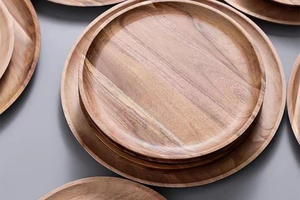 Assiettes en bois d'acacia, plateau de service pour collations, plateau rond pour le petit-déjeuner et les fruits, accessoires de cuisine en bois, ensemble de batterie de cuisine - Product Image 6