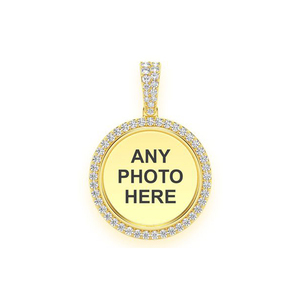 10K Or Personnalisé VVS VS DEF Image Mémoire Pendentif De Luxe Moissanite Diamant Photo Collier Cadeaux pour Hommes et Femmes Pendentif Rond - Product Image 1