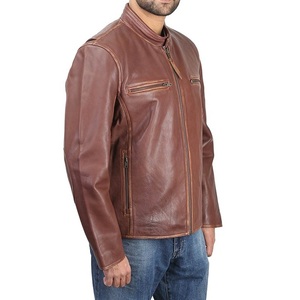Veste en cuir de style motard classique, couture de qualité supérieure, confortable et aspect vintage vieilli, veste en cuir de rue pour hommes - Product Image 2