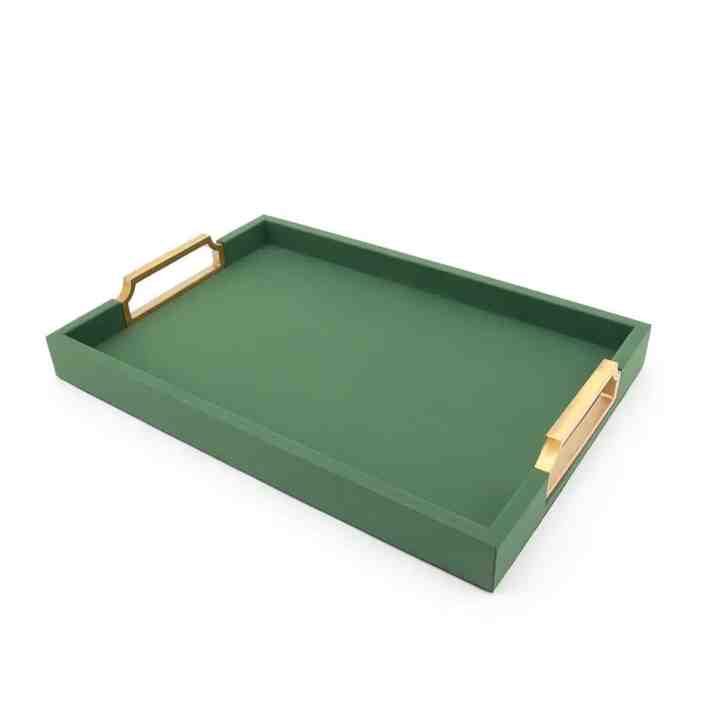 Wholesale Handmade Rectangular Bamboo Serving Tray Luxury With Metal Handles and Lather Finished Wood Breakfast Tray for Food