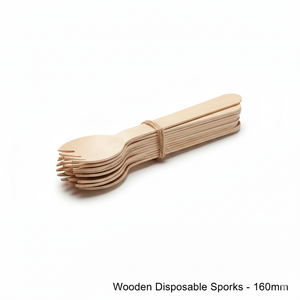 Cucharas-Tenedores Ecológicas de Madera de Abedul de 160 mm, Utensilios Desechables de Grado Alimenticio para Catering y Eventos - Product Image 4