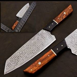 Cuchillo Santoku Japonés Personalizado de 8 Pulgadas, Acero al Carbono Damasco, Funda de Cuero, Forjado a Mano, Alta Dureza, Extra Afilado, Mango de Madera Duradero - Product Image 3