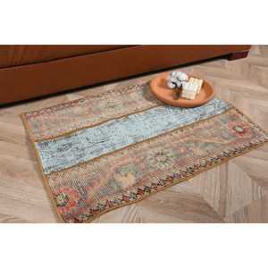 พรมขนาด 1.9x2.8 ฟุต, พรมตุรกี, พรมเปอร์เซียขนสัตว์สีน้ำตาลวินเทจ - Product Image 1