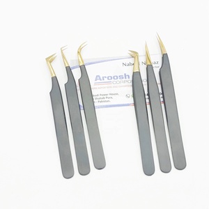 Juego de pinzas de pestañas negras con punta dorada al por mayor, pinzas de extensión de pestañas sostenibles con logotipo personalizado de acero inoxidable de alta calidad - Product Image 3