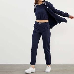 Conjunto de chándal con cremallera de bloque de color de algodón 100% personalizado para mujer, ropa de calle de invierno transpirable, chándal con logotipo frontal - Product Image 4