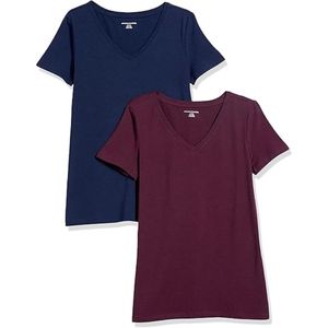 T-shirts décontractés à manches courtes et col en V pour femmes & Couleurs unies en gros : Fabricant de vêtements haut de gamme de qualité supérieure - Product Image 1