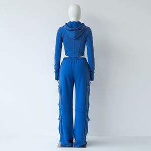 Survêtement d'hiver à capuche avec poches cargo imprimées et multiples fermetures éclair, en molleton 100% coton 480 GSM, respirant, effet délavé vintage - Product Image 4