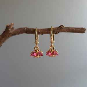 Pink <b>Ruby</b> Sterling Silver Dangle Earrings Natural Cute Dainty Floral Jewelry Gift for Her - Product Image 5