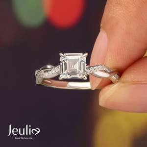 Bague de fiançailles Jeulia en argent sterling plaqué or rose avec coupe coussin torsadée - Product Image 6