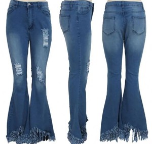 Fashion Versatile <b>Slim</b> Wide Leg Denim Pants Washed Perforated Denim Flare Pants Women High Waist Bell Bottoms Jeans - Product Image 6