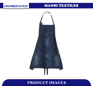 Delantal de cocina de mezclilla unisex lavado a la piedra personalizado de lujo correa de cuello ajustable uniformes de Bar de restaurante frontal - Product Image 2