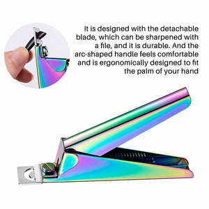 Cortador de puntas de Arte de uñas con revestimiento de arcoíris de alta calidad, hoja curva en forma de U, cortaúñas de acero y Metal, cortaúñas para dedos - Product Image 3