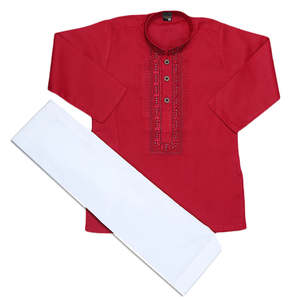 ชุดคุรตะ ชัลวาร์ปักลายสำหรับเด็กผู้ชาย - สีมารูน - Product Image 4