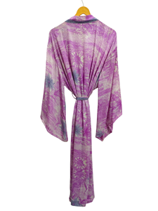 Kimono de verano de lujo para cubrir el bikini, bata larga de noche, Kimono Sari de seda reciclado vintage indio hecho a mano, - Product Image 5