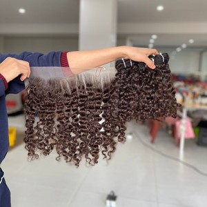 Texture chaude bonne qualité paquets de couleur bouclés birmans et ensemble frontal de 100% cheveux humains vietnamiens vrais cheveux humains - Product Image 1