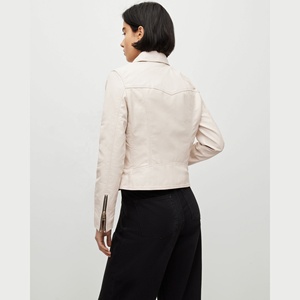 Customized Wholesale Price New Fashion Genuine Leather Short Solid Motorcycle Jacket Fur Embroidery Zip-Up Winter Coat For <b>Women</b> - Product Image 2