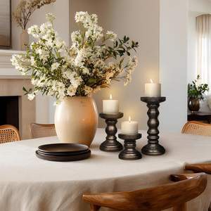 Portavelas de Madera Hechos a Mano |   Juego de Portavelas de Pilar Vintage |   Decoración Rústica para el Hogar - Product Image 3