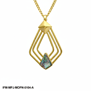 สร้อยคอจี้เพชรทรงเรขาคณิตสีทอง ประดับมุก งานศิลปะสไตล์อาร์ตเดโค เครื่องประดับโดดเด่นสำหรับผู้หญิง - Product Image 4