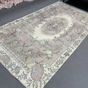 Grand tapis turc, tapis vintage 4,9x8,8 pieds, tapis en laine à bordures grises - Product Image 5