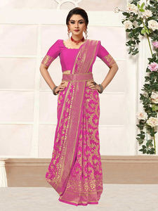 Trendmalls Sari de mariage décontracté en soie Banarasi pour femme, pièce de chemisier non cousue (S13-Rose) Indien/Pakistanais Toutes saisons Classique - Product Image 4