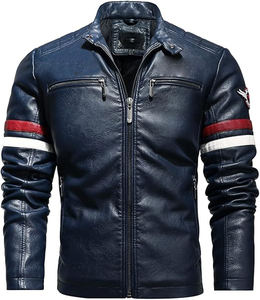 Veste de moto en cuir véritable de haute qualité design personnalisé manteau de motard en toile à col montant et fermeture éclair pour hommes OEM - Product Image 1