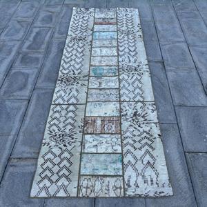 พรมวิ่งสไตล์ตุรกี ขนาด 2.9x7.9 ฟุต พรมวินเทจ พรมขนสัตว์สีเทาลายกราฟิก - Product Image 1