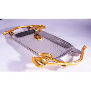 Bandeja de Metal martillado hecha a mano con acento Floral, diseño moderno, Forma cuadrada, bandeja para servir aperitivos para accesorios de Hotel - Product Image 5