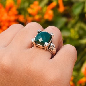 925 argent Sterling fait à la main pavé réglage coussin coupe vert damier Onyx anneau bijoux fins pour hommes mariage direct de l'usine - Product Image 3