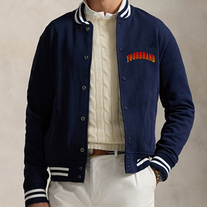 เสื้อแจ็กเก็ตทีมโรงเรียนของผู้ชายผ้าวูล100% คุณภาพสูงผ้าวูลสีกรมท่าปักโลโก้ยาว - Product Image 1