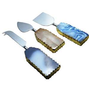 Ensemble de couverts en acier inoxydable brillant de qualité export avec manche en agate, vaisselle de style royal, couverts de table, ensemble à fromage - Product Image 1