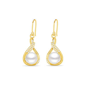 Pendientes colgantes de plata Esin Fashion con detalles de perlas auténticas - Product Image 1