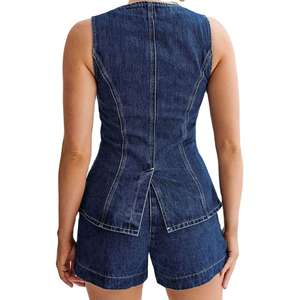 Ensemble 2 pièces pour femme Kivotech, haut décontracté sans manches uni respirant et short taille haute en denim - Product Image 6