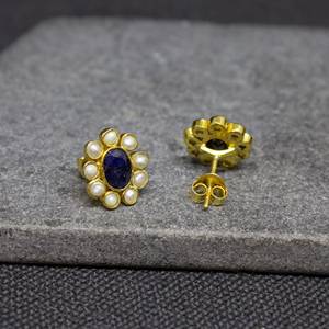 Wonderful Wholesale Sapphire and Pearl 925 Solid Sterling <b>Silver</b> <b>Studs</b> Earring Fancy September Birthstone Gold Vermeil Earrings - Product Image 3