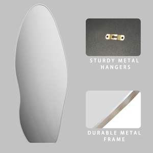 Miroir sur pied moderne en argent illuminé, miroir de corps entier, cadre en alliage d'aluminium ondulé, grand miroir mural irrégulier, salon, villa - Product Image 2