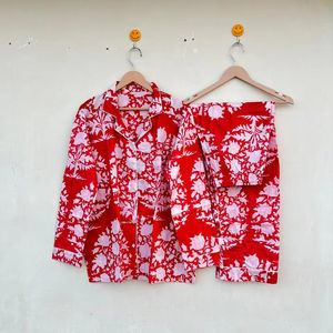 Combinaison de nuit indienne 100% coton à imprimé floral de luxe faite à la main élégante décontractée pour l'été automne printemps promenades matinales - Product Image 1