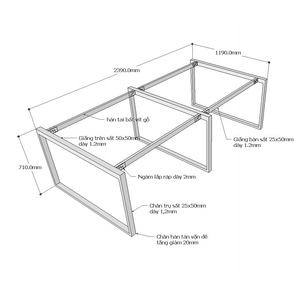 Pieds de bureau industriels en fer 25x50mm, lot de 4, pour table 240x120cm, robustes, assemblage requis - HCRT010 - Product Image 3