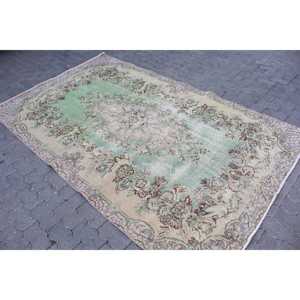 Alfombra Turca Vintage, Grande, 5.3x8.7 pies (163x265 cm), Alfombra de Lana con Diseño Floral Verde - Product Image 2
