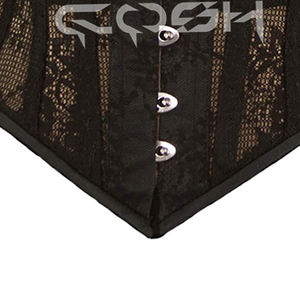 Fabricant de corsets de mode noirs en maille florale avec armatures en acier sous la poitrine et fermeture avant - Product Image 5