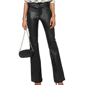 Pantalon legging évasé en cuir PU véritable pour femme, respirant, imperméable, hiver, devant plat, taille haute, qualité unie, prix abordable - Product Image 2