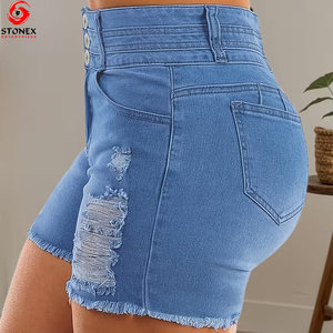 Custom Made Logo Distressed Design Women <b>Denim</b> Shorts Top Trending 100% Cotton <b>Material</b> Made Women <b>Denim</b> Shorts - Product Image 4