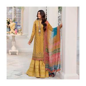 Venta al por mayor Readymade 3 piezas estilo pakistaní señoras trajes de invierno Salwar kameez bordado sobre escote con chal 2024 - Product Image 5