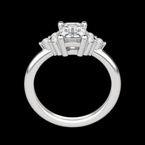 <b>Emerald</b> Cut Seven Stone Moissanite Engagement <b>Ring</b> in 925 <b>Silver</b> & Rose Gold Cute Style for Women - Product Image 6