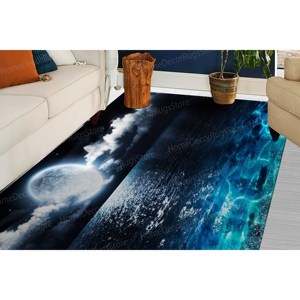 Alfombra Impresa en 3D con Diseño de Luna Sobre el Mar - Diseño Popular de Luna Llena, Alfombra de Terciopelo de Lujo - Product Image 5