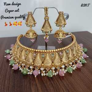 <b>INDIAN</b> TRADITIONAL and FASHIONABLE COPPER JEWELLERY BRIDAL WEDDING JEWELLERY <b>SET</b> for WOMEN EARRINGS and NECKLACE <b>SET</b> - Product Image 3