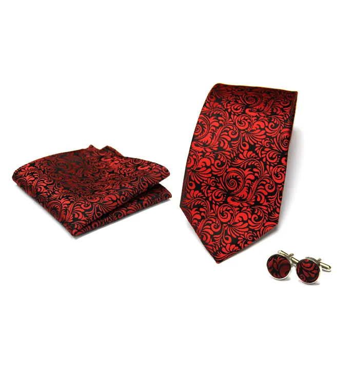 Bulk Sale Men's Fashion Accessories Micro Woven Polyester Material Gift Sets for Cufflinks/ Tie / Pocket Square