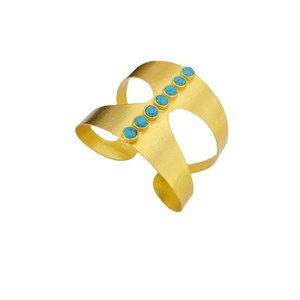 Bracelet plaqué or fait main avec pierre turquoise Bracelets en or pour femmes Bracelets indiens couleur or - Product Image 4