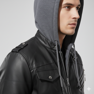 Veste à capuche en cuir de motard pour homme couleur noire élégante prête à expédier, vente en gros de veste d'hiver en cuir de vache vintage pour homme 1 quantité minimale de commande - Product Image 5