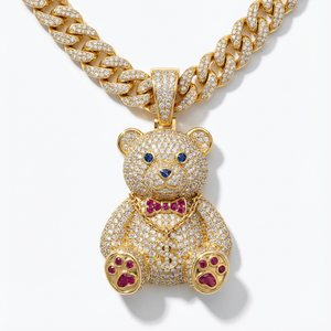 KRISHNAM JEWELS - Colgante de Oso de Peluche con Diamantes de Imitación en Micro Pavé, Estilo Hip Hop, Chapado en Oro Rosa de 10K, Joyería Personalizada Unisex, Charm de Terceros - Product Image 1