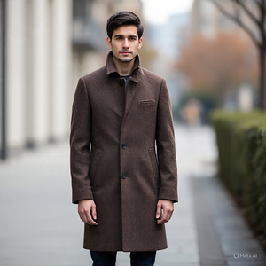 Manteau long en laine pour hommes Manteau en laine Trench chaud et décontracté Manteau en laine coupe-vent à col rabattu pour hommes Pardessus long en laine pour hommes - Product Image 3